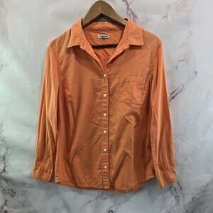 J Peterman Shirt Womens Small Orange Button Up Long Sleeve Lightweight Vtg